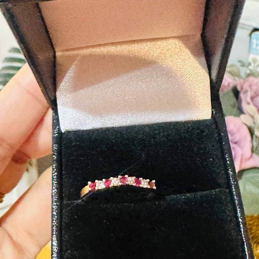 14k Gold Diamond and ruby ring size 8 valentine gift